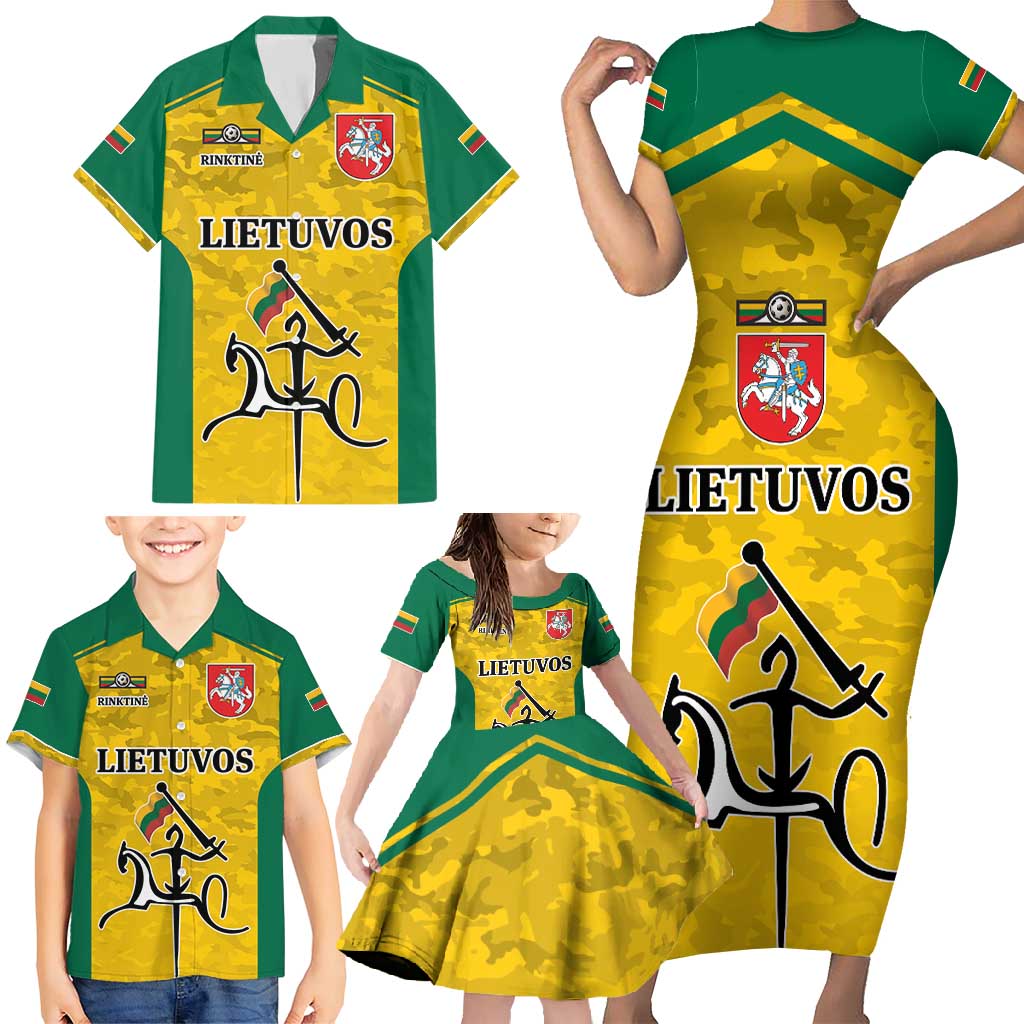 Republic of Lithuania Football Family Matching Short Sleeve Bodycon Dress and Hawaiian Shirt Sporty Style