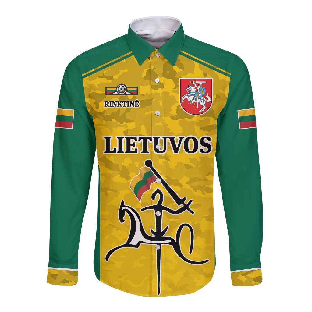 Republic of Lithuania Football Long Sleeve Button Shirt Sporty Style