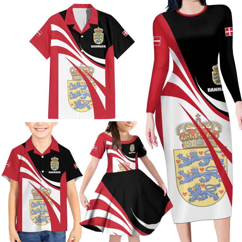 Personalized Danmark Coat of Arms Family Matching Long Sleeve Bodycon Dress and Hawaiian Shirt Denmark Three Pale Blue Lions