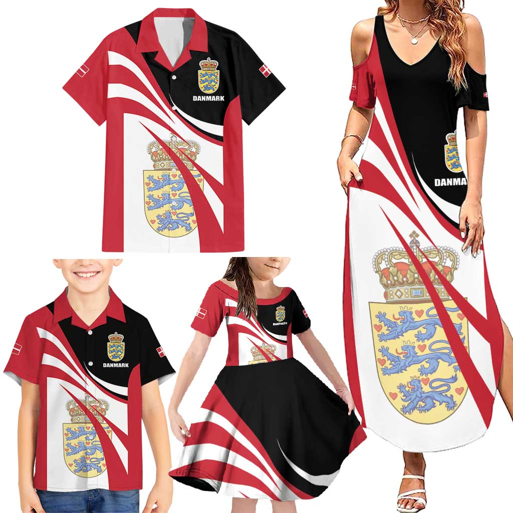 Personalized Danmark Coat of Arms Family Matching Summer Maxi Dress and Hawaiian Shirt Denmark Three Pale Blue Lions