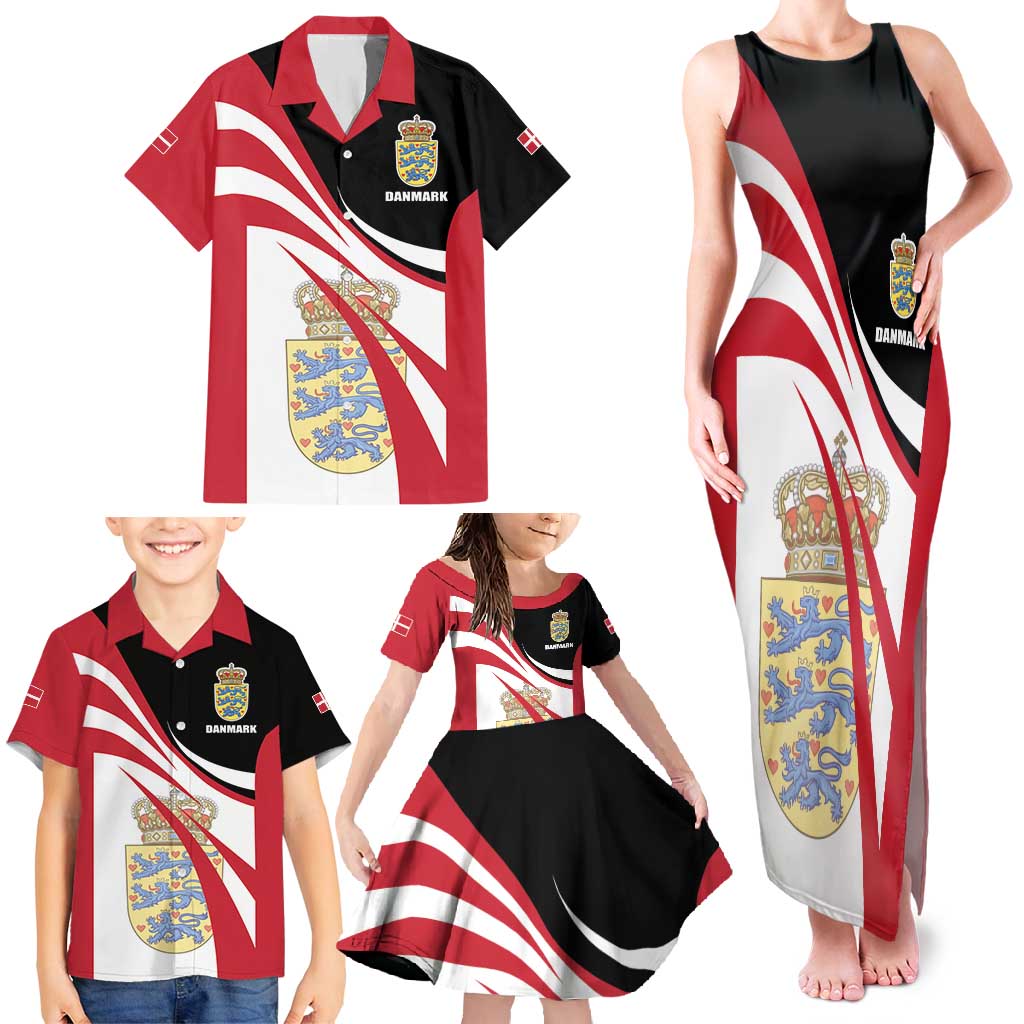 Personalized Danmark Coat of Arms Family Matching Tank Maxi Dress and Hawaiian Shirt Denmark Three Pale Blue Lions