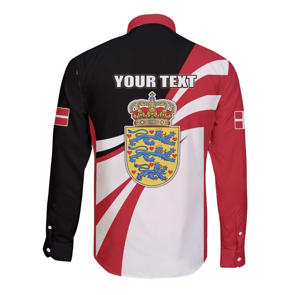 Long sleeve button shirt with red, black, and white back crest and YOUR TEXT