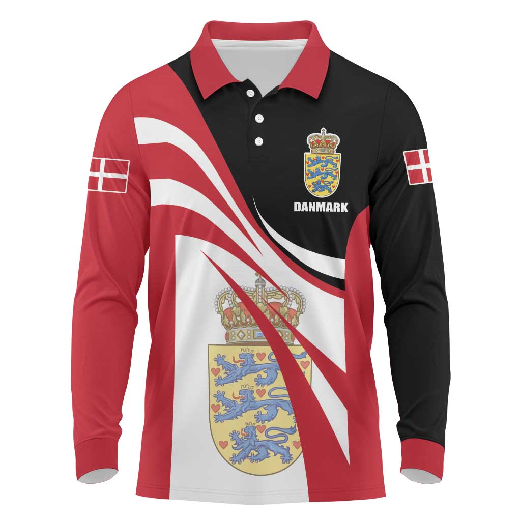 Personalized Danmark Coat of Arms Long Sleeve Polo Shirt Denmark Three Pale Blue Lions