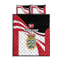 Denmark quilt bed set, red white black quilted stripes with crest emblem and two pillow covers