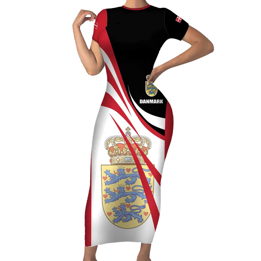 Personalized Danmark Coat of Arms Short Sleeve Bodycon Dress Denmark Three Pale Blue Lions