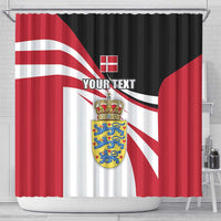 Denmark coat of arms shower curtain featuring central crest, red/black/white flag design, YOUR TEXT