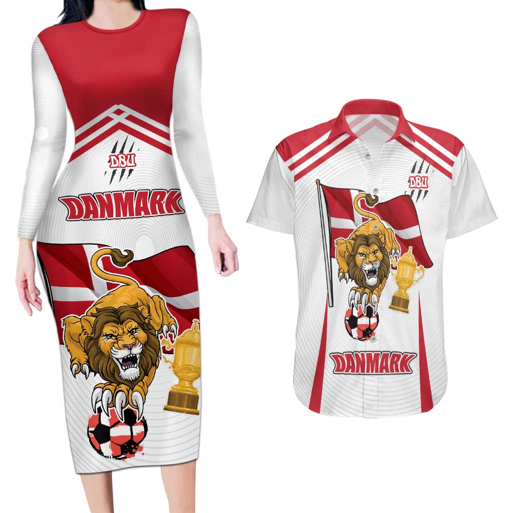 Custom Danmark Football Go Champions Couples Matching Long Sleeve Bodycon Dress and Hawaiian Shirt Denmark Sporty Style