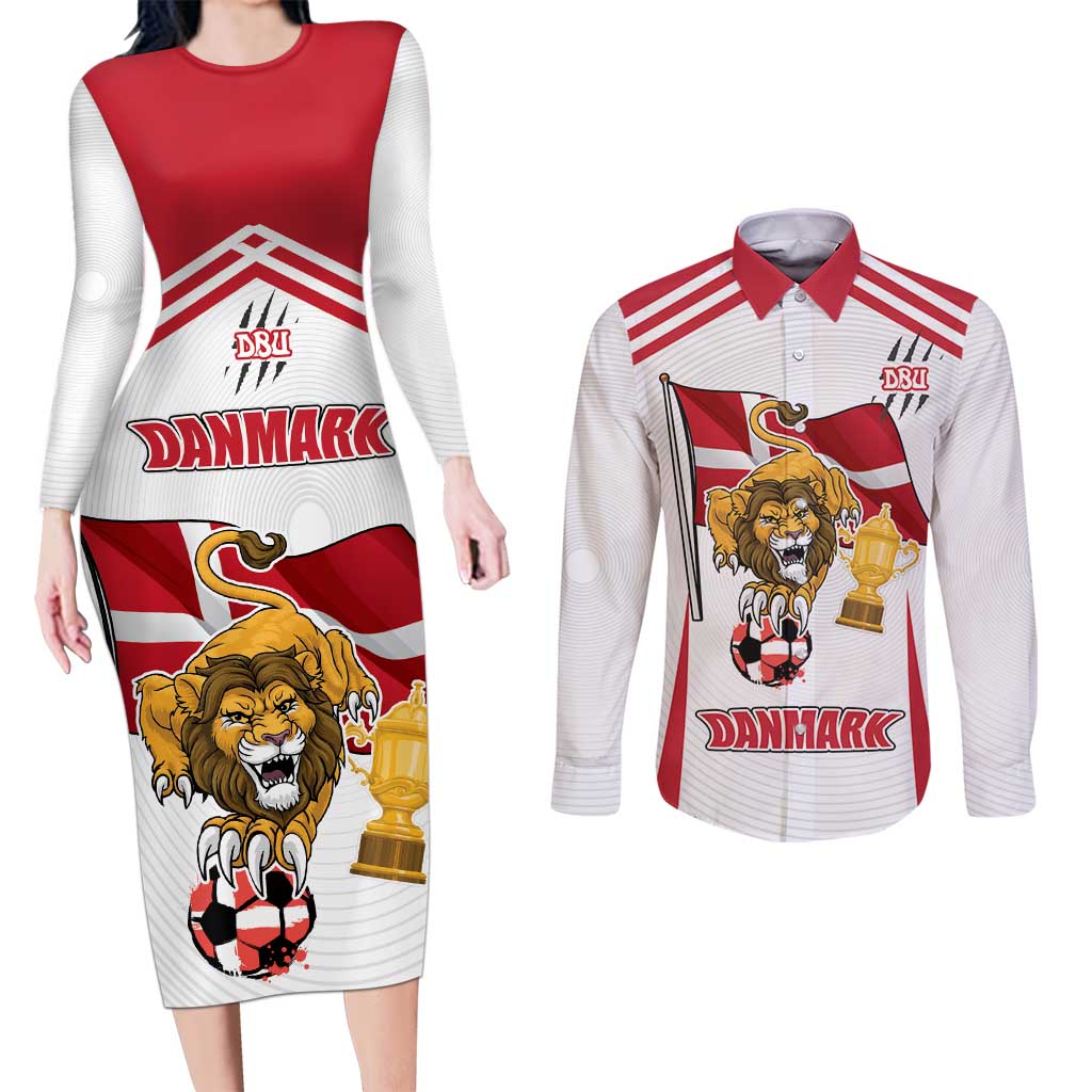 Custom Danmark Football Go Champions Couples Matching Long Sleeve Bodycon Dress and Long Sleeve Button Shirt Denmark Sporty Style