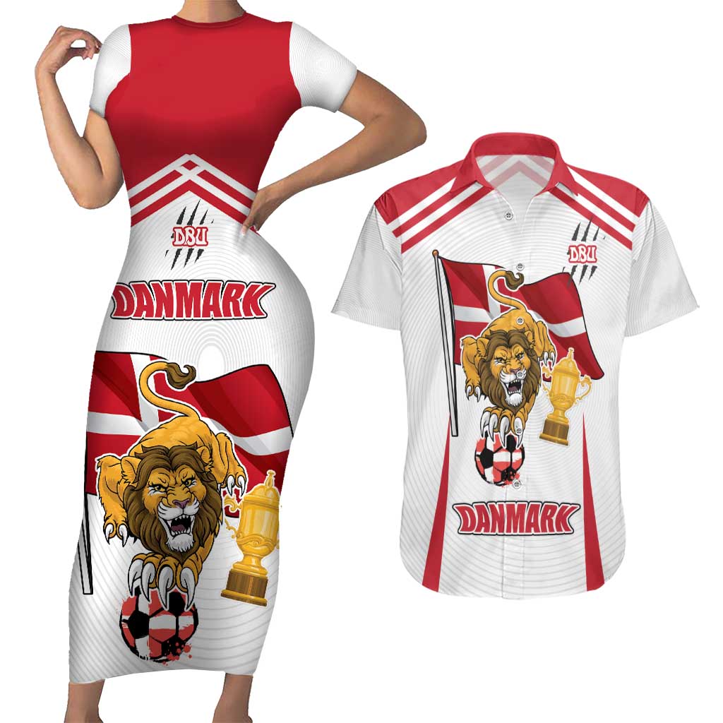 Custom Danmark Football Go Champions Couples Matching Short Sleeve Bodycon Dress and Hawaiian Shirt Denmark Sporty Style