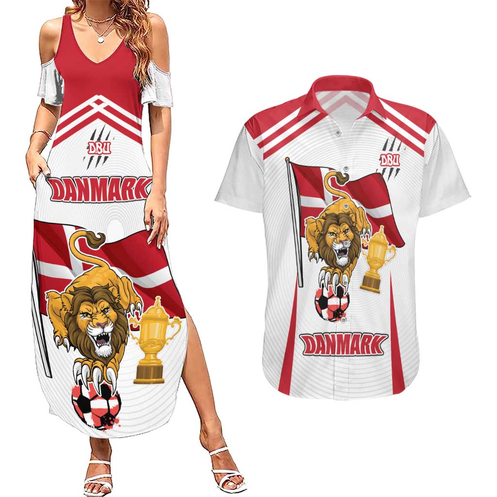 Custom Danmark Football Go Champions Couples Matching Summer Maxi Dress and Hawaiian Shirt Denmark Sporty Style