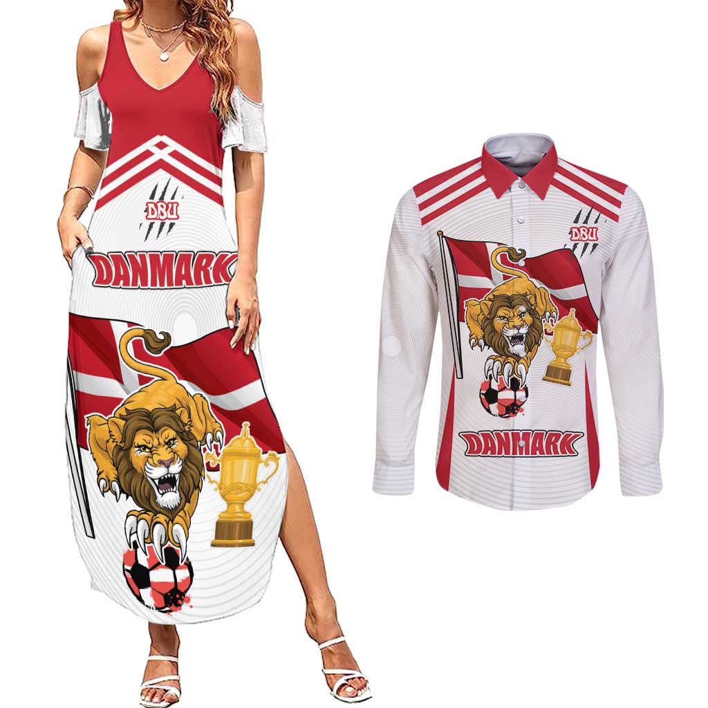 Custom Danmark Football Go Champions Couples Matching Summer Maxi Dress and Long Sleeve Button Shirt Denmark Sporty Style