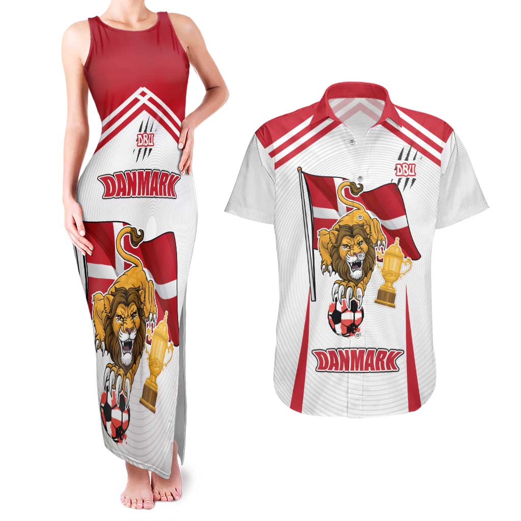 Custom Danmark Football Go Champions Couples Matching Tank Maxi Dress and Hawaiian Shirt Denmark Sporty Style