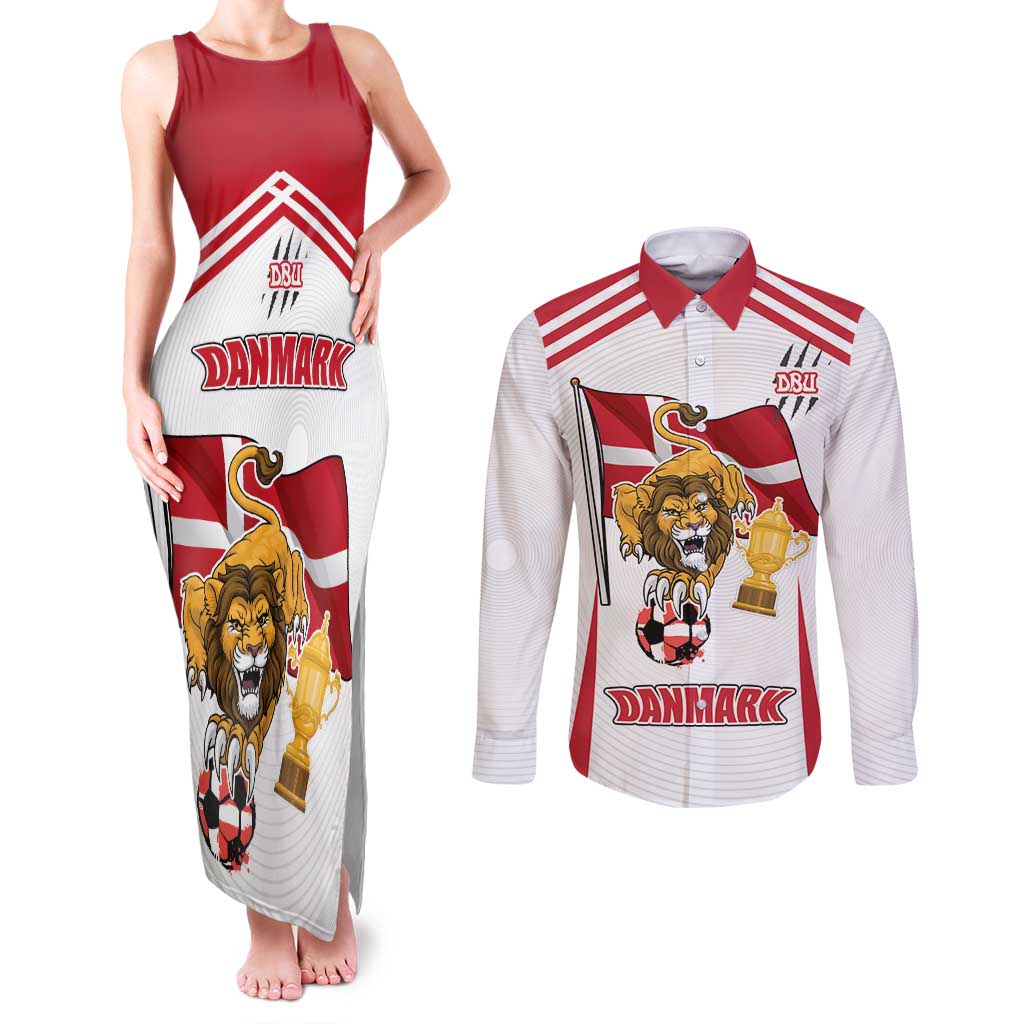 Custom Danmark Football Go Champions Couples Matching Tank Maxi Dress and Long Sleeve Button Shirt Denmark Sporty Style