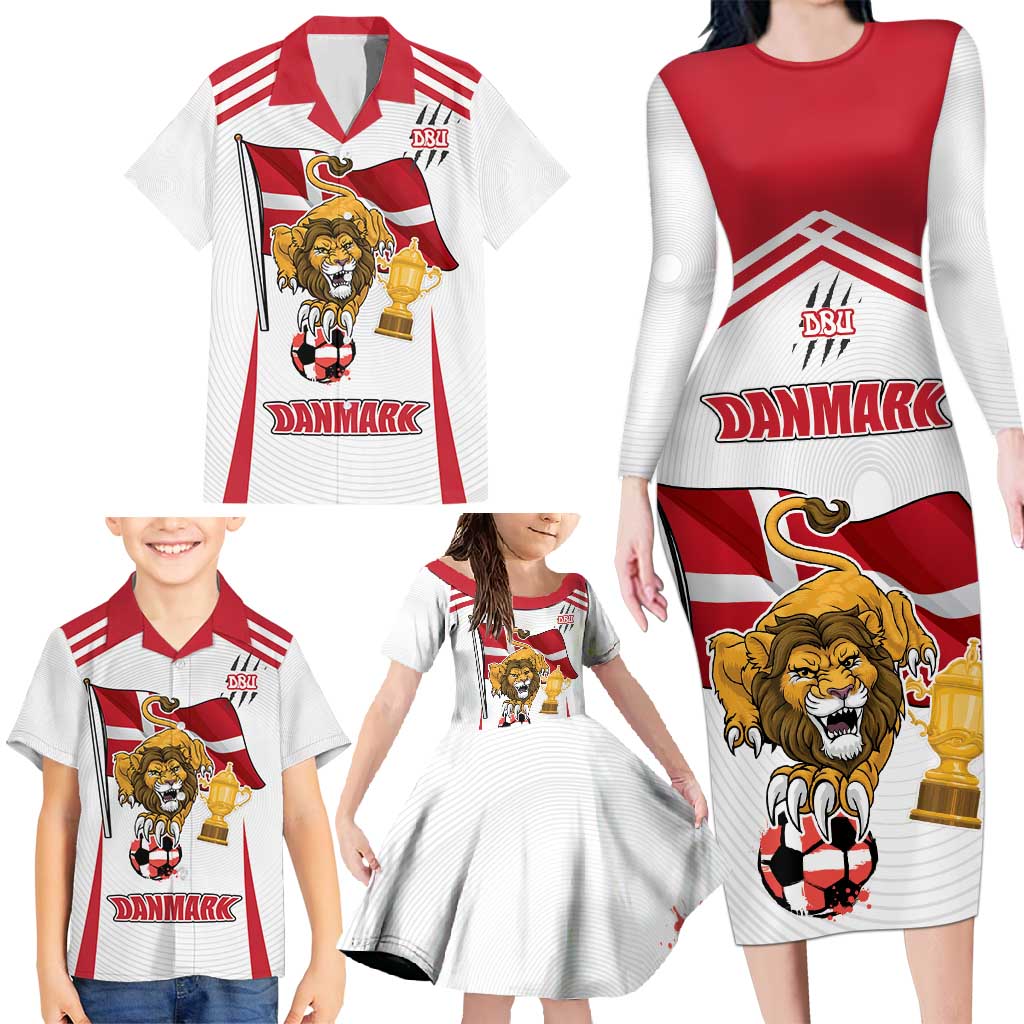 Custom Danmark Football Go Champions Family Matching Long Sleeve Bodycon Dress and Hawaiian Shirt Denmark Sporty Style