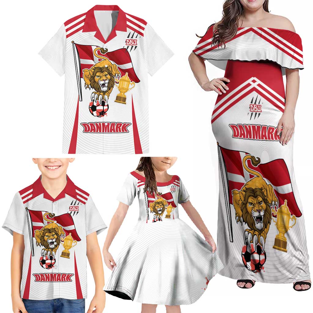 Custom Danmark Football Go Champions Family Matching Off Shoulder Maxi Dress and Hawaiian Shirt Denmark Sporty Style