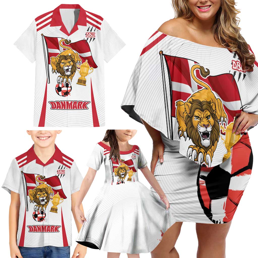 Custom Danmark Football Go Champions Family Matching Off Shoulder Short Dress and Hawaiian Shirt Denmark Sporty Style