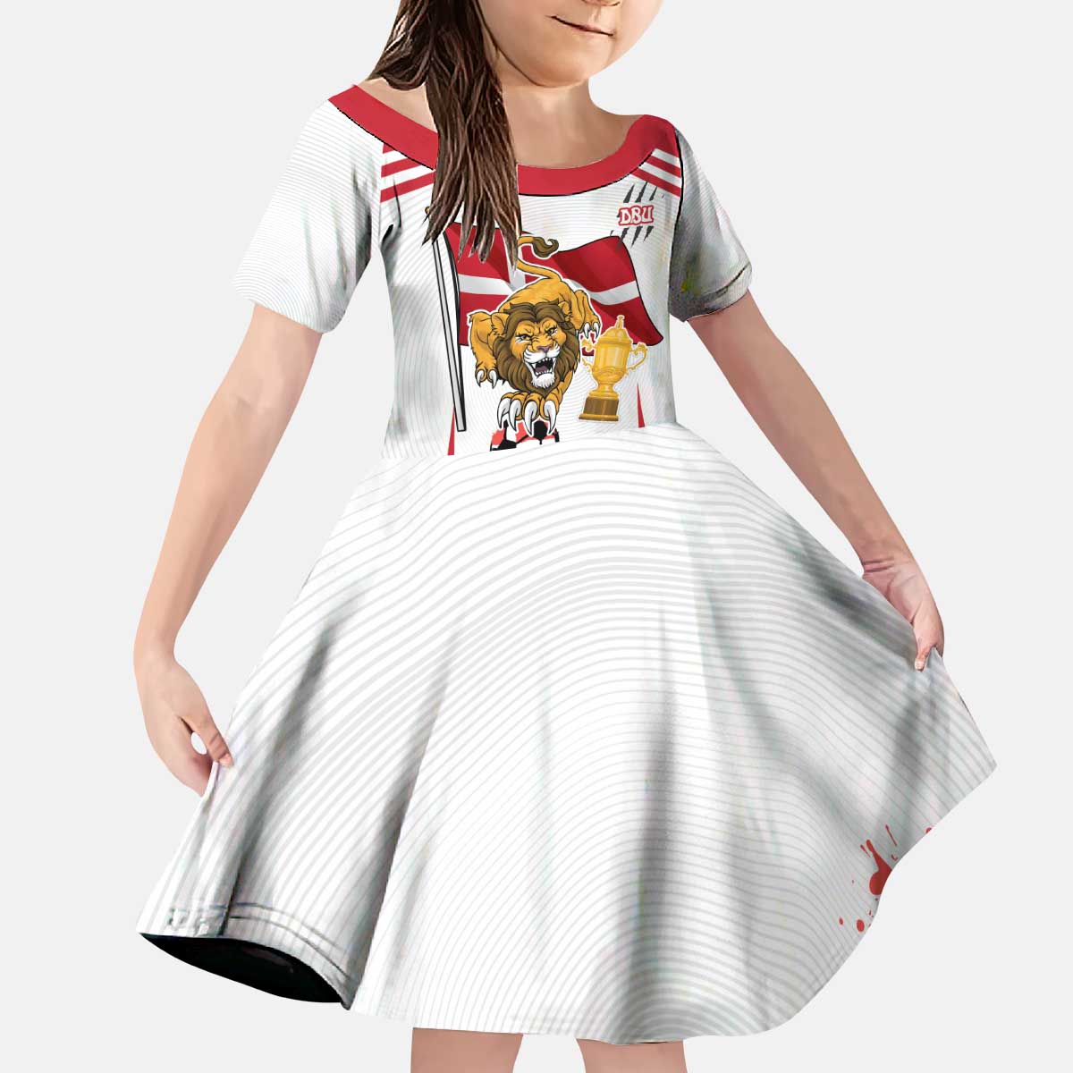 Custom Danmark Football Go Champions Kid Short Sleeve Dress Denmark Sporty Style