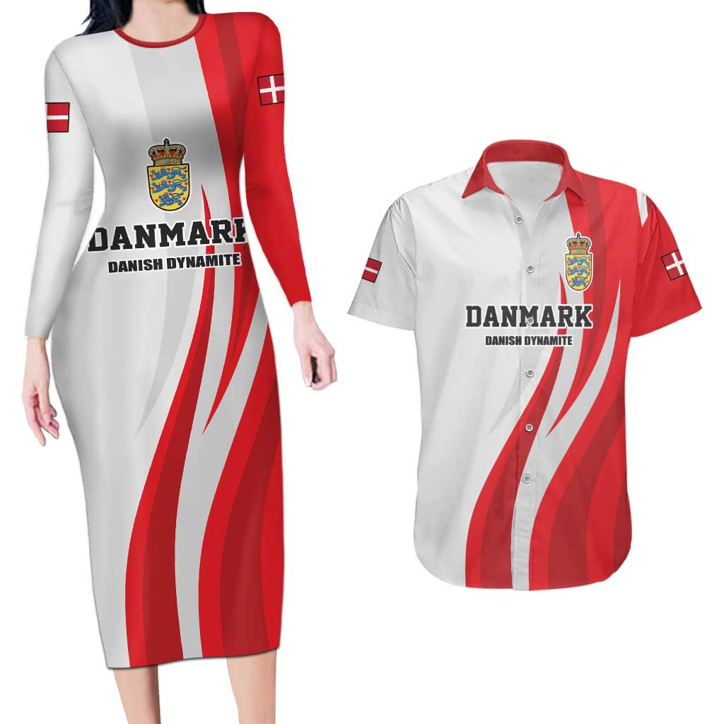 Personalized Danmark Football Couples Matching Long Sleeve Bodycon Dress and Hawaiian Shirt Denmark Sporty Style Danish Dynamite