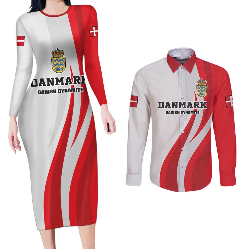 Personalized Danmark Football Couples Matching Long Sleeve Bodycon Dress and Long Sleeve Button Shirt Denmark Sporty Style Danish Dynamite