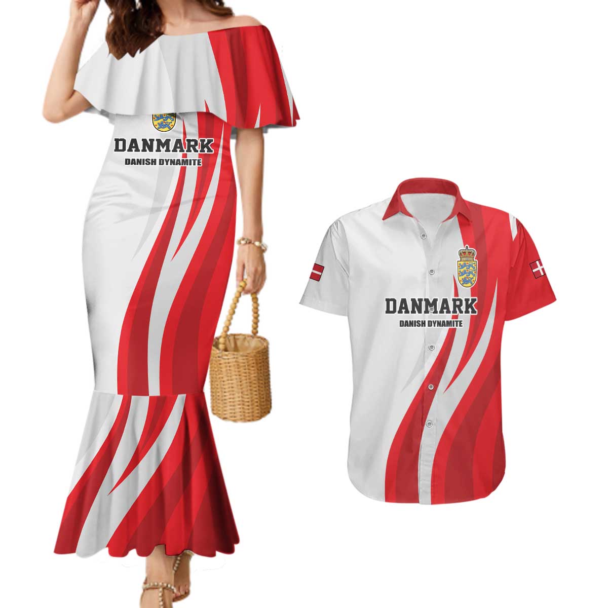 Personalized Danmark Football Couples Matching Mermaid Dress and Hawaiian Shirt Denmark Sporty Style Danish Dynamite