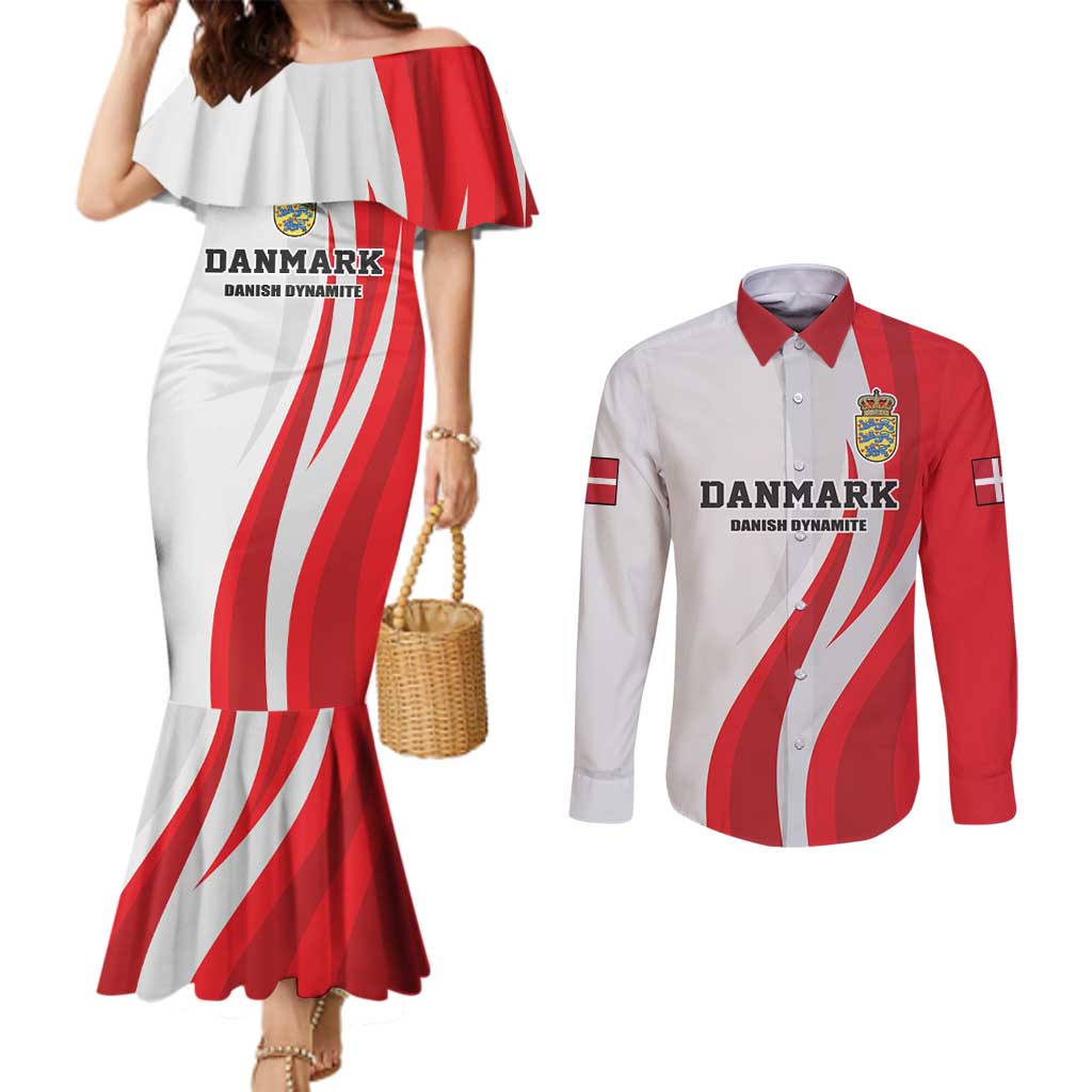 Personalized Danmark Football Couples Matching Mermaid Dress and Long Sleeve Button Shirt Denmark Sporty Style Danish Dynamite