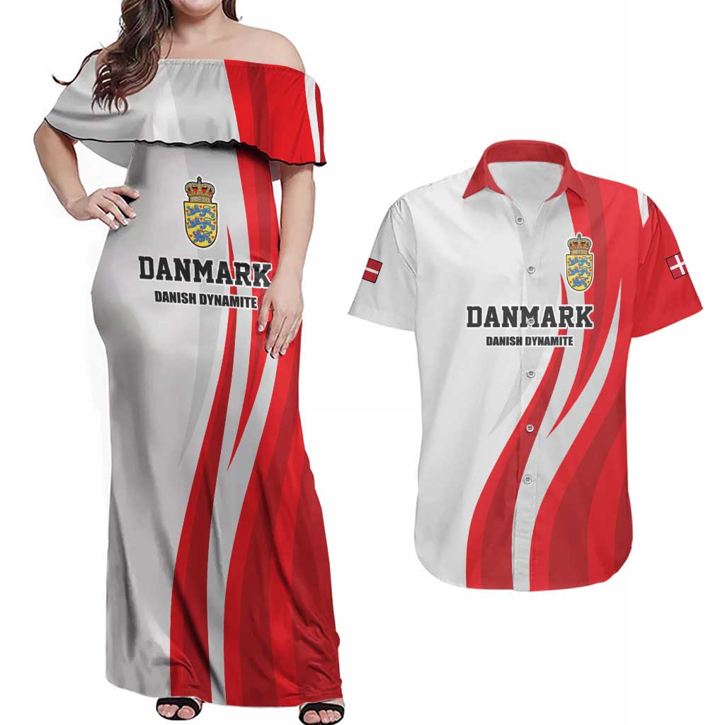 Personalized Danmark Football Couples Matching Off Shoulder Maxi Dress and Hawaiian Shirt Denmark Sporty Style Danish Dynamite