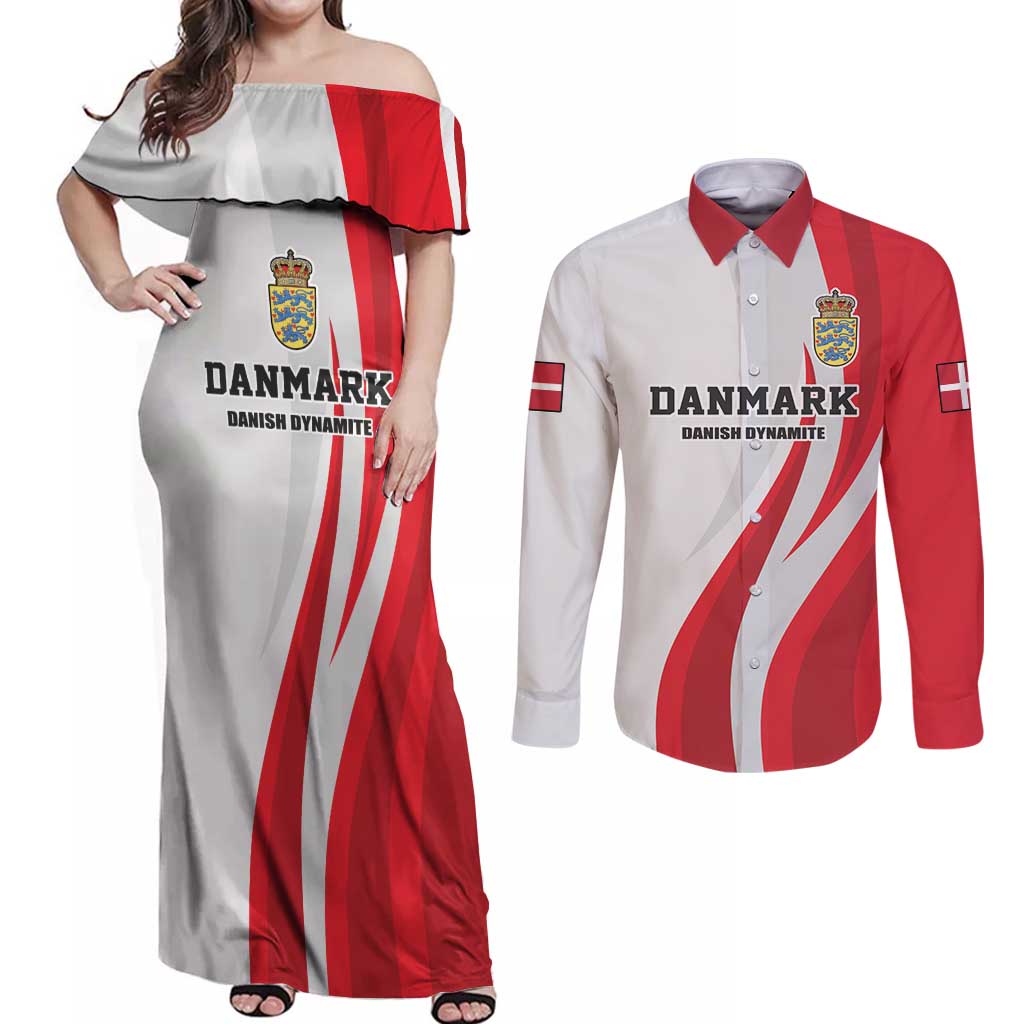 Personalized Danmark Football Couples Matching Off Shoulder Maxi Dress and Long Sleeve Button Shirt Denmark Sporty Style Danish Dynamite