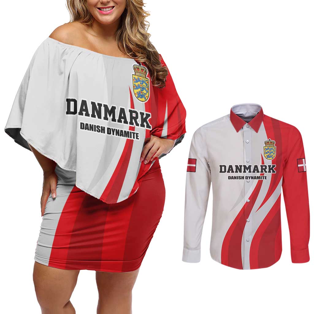 Personalized Danmark Football Couples Matching Off Shoulder Short Dress and Long Sleeve Button Shirt Denmark Sporty Style Danish Dynamite