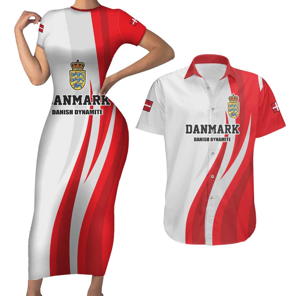 Personalized Danmark Football Couples Matching Short Sleeve Bodycon Dress and Hawaiian Shirt Denmark Sporty Style Danish Dynamite