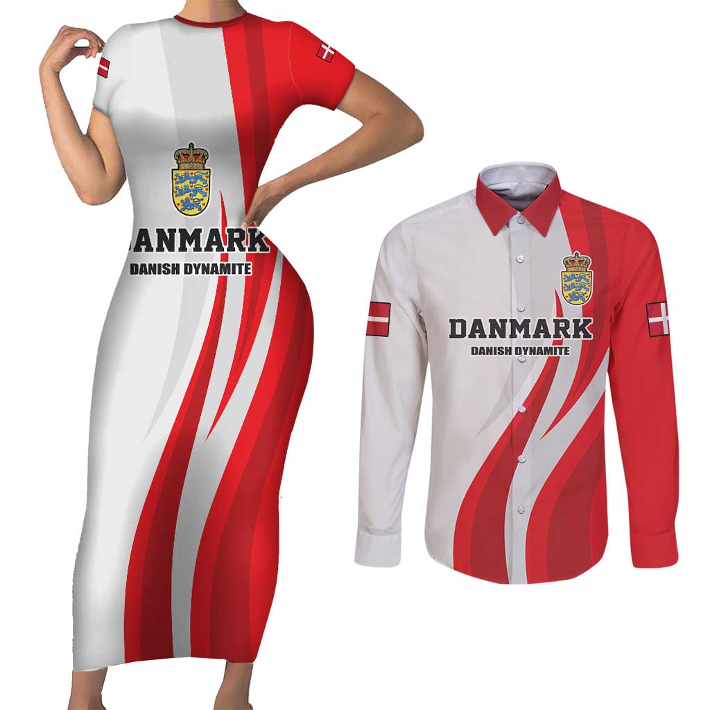 Personalized Danmark Football Couples Matching Short Sleeve Bodycon Dress and Long Sleeve Button Shirt Denmark Sporty Style Danish Dynamite