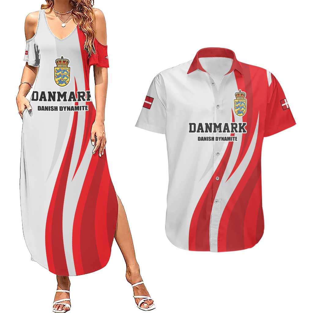 Personalized Danmark Football Couples Matching Summer Maxi Dress and Hawaiian Shirt Denmark Sporty Style Danish Dynamite