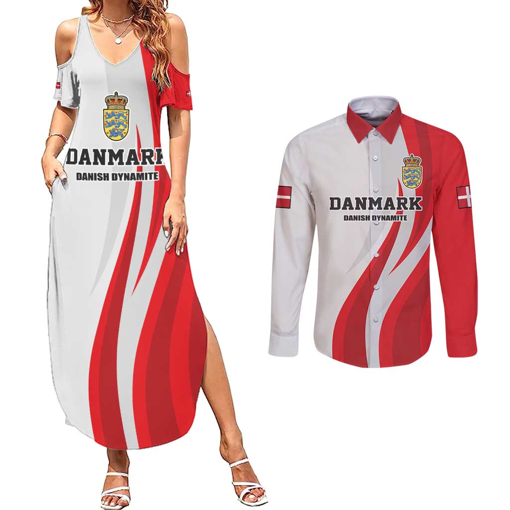 Personalized Danmark Football Couples Matching Summer Maxi Dress and Long Sleeve Button Shirt Denmark Sporty Style Danish Dynamite