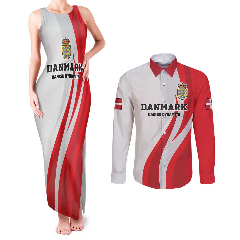 Personalized Danmark Football Couples Matching Tank Maxi Dress and Long Sleeve Button Shirt Denmark Sporty Style Danish Dynamite