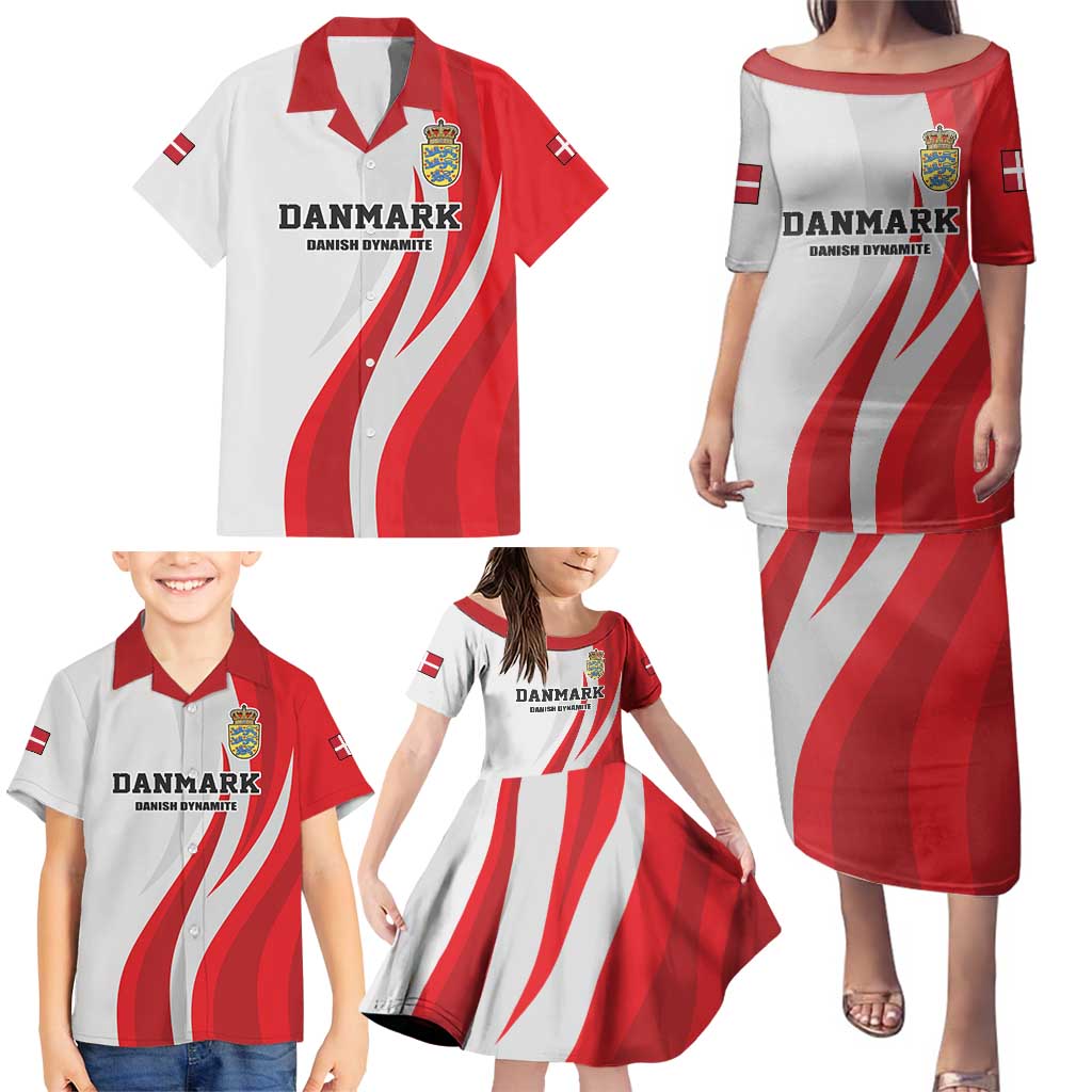 Personalized Danmark Football Family Matching Puletasi and Hawaiian Shirt Denmark Sporty Style Danish Dynamite