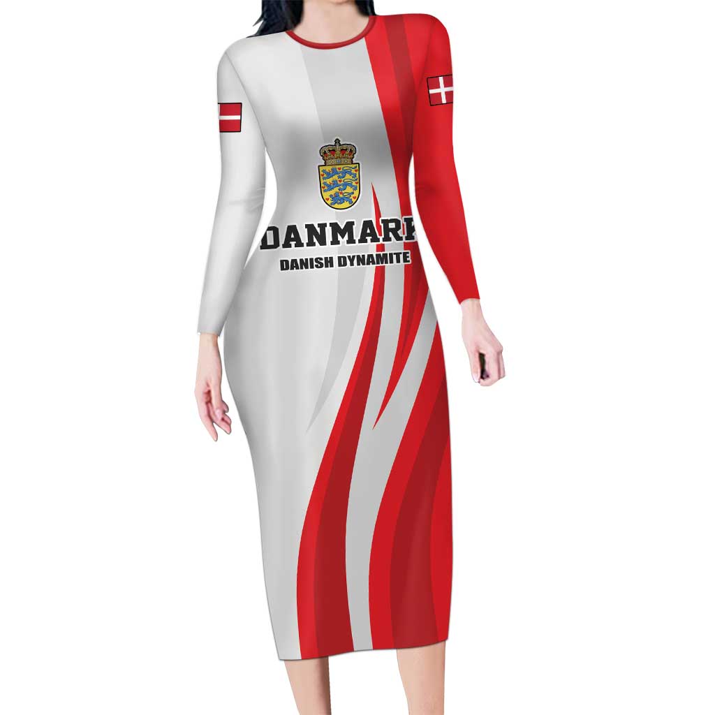 Personalized Danmark Football Long Sleeve Bodycon Dress Denmark Sporty Style Danish Dynamite