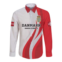 Red and white long-sleeve button football shirt with crest and DANMARK front print