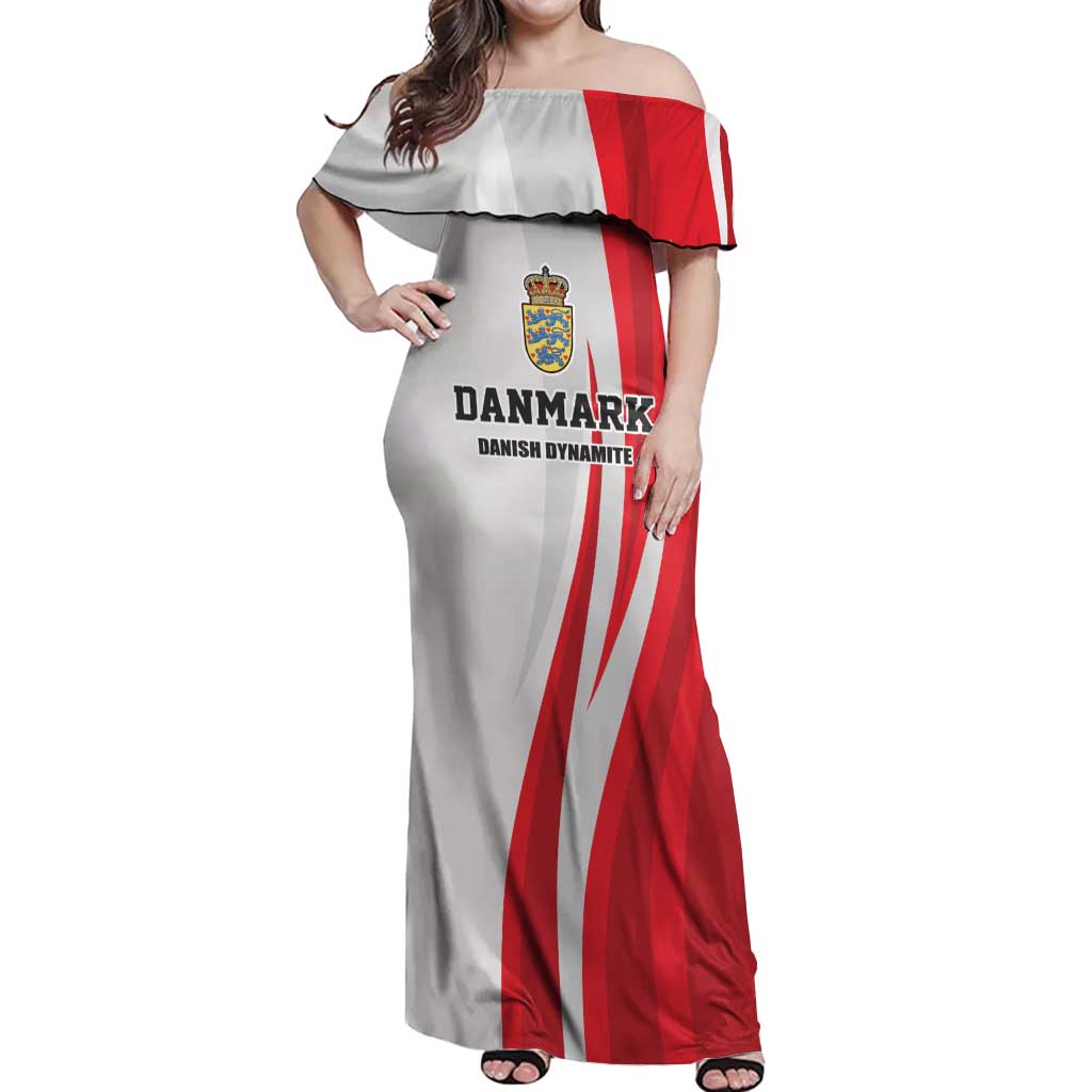 Personalized Danmark Football Off Shoulder Maxi Dress Denmark Sporty Style Danish Dynamite