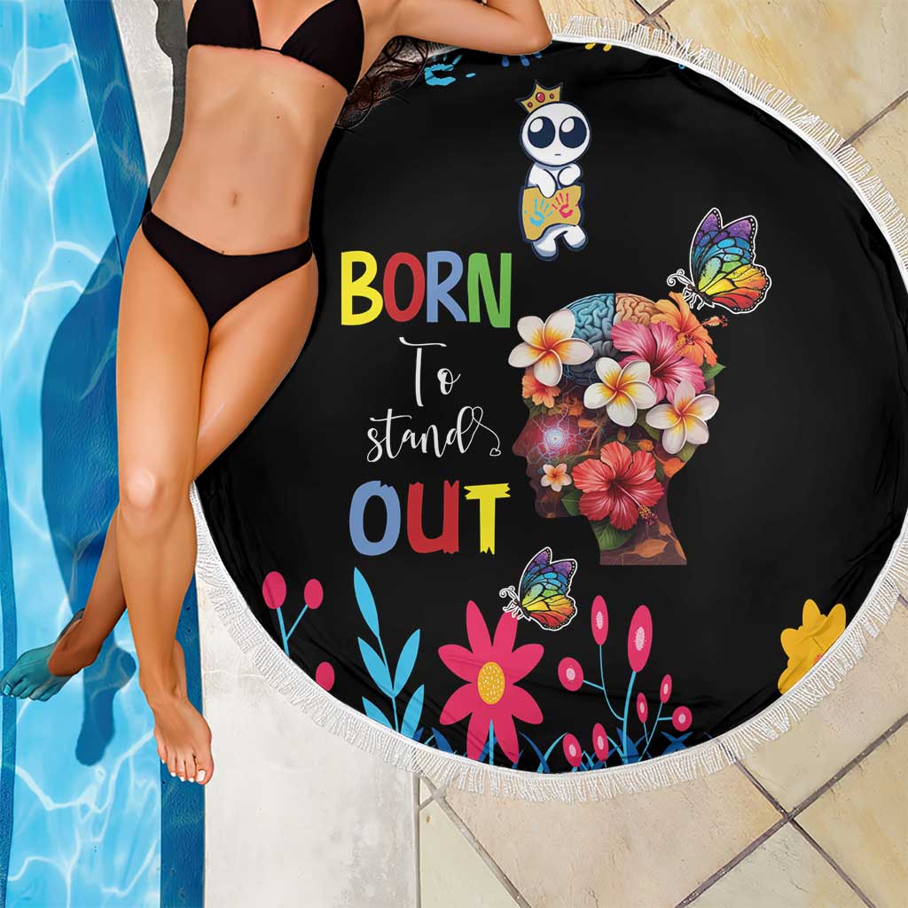 Born to Stand Out Autism Awareness Beach Blanket Brain Mind and Yippee!