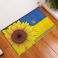 Sunflower and blue-yellow flag rubber doormat with Ukrainian trident on corner