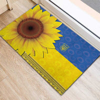 Rubber doormat showing sunflower and blue-yellow flag with Ukrainian trident emblem