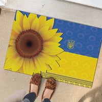 Blue-yellow flag rubber doormat with big sunflower and Ukrainian trident emblem