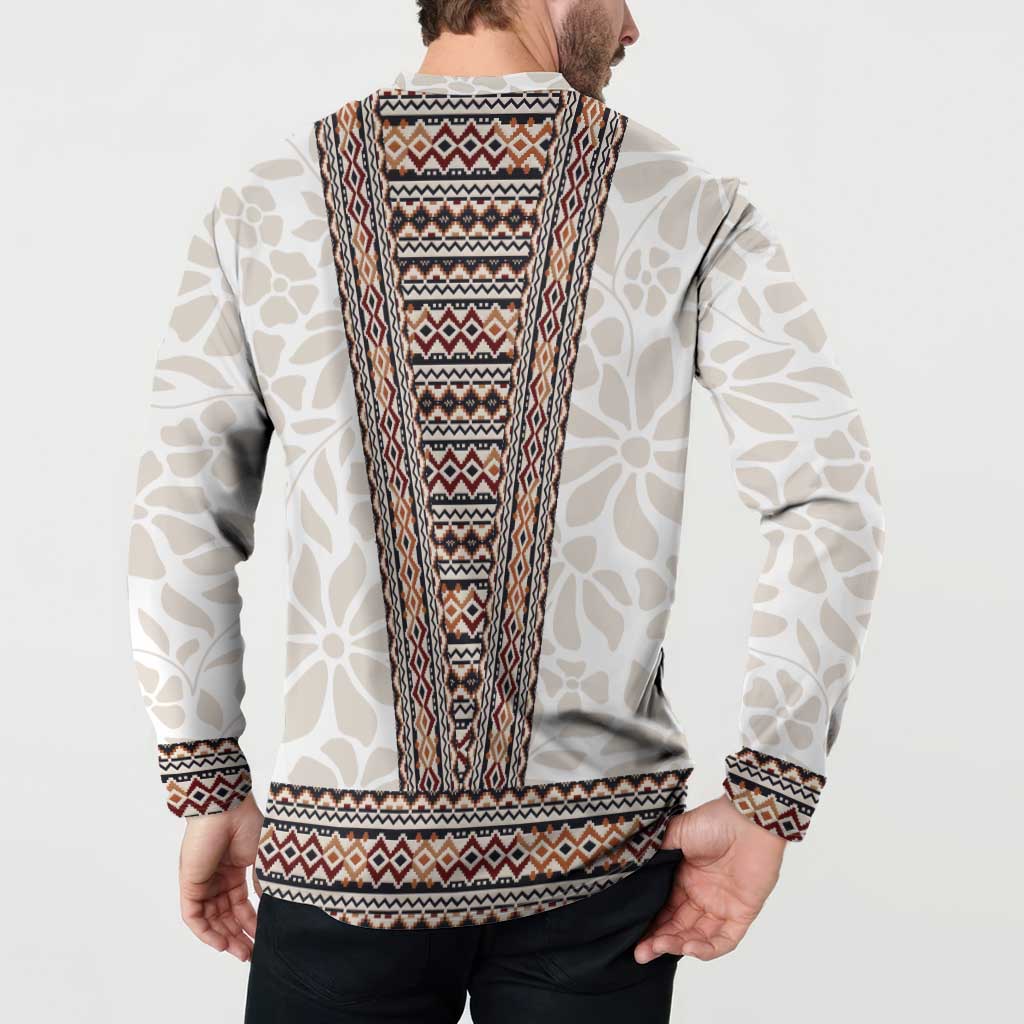 Danmark Traditional Patern with Daisy Button Sweatshirt Danish Patern Simple Style