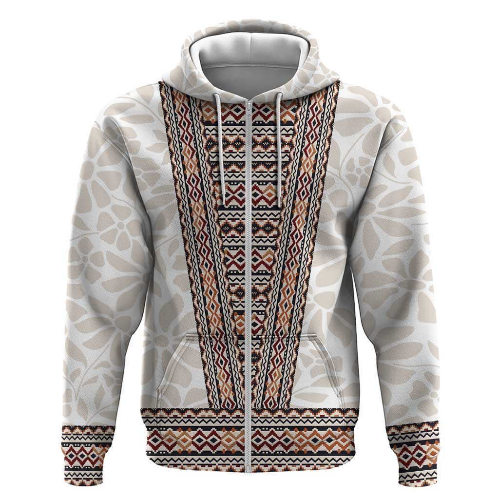 Danmark Traditional Patern with Daisy Zip Hoodie Danish Patern Simple Style