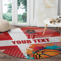 Round basketball rug with red and gray blocks, central "17" logo, and "YOUR TEXT".