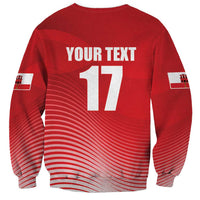 Red crewneck sweatshirt back print with YOUR TEXT and number 17, long sleeves