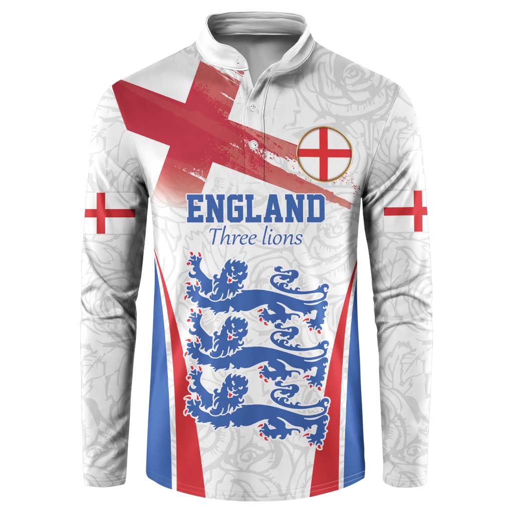 White England-themed football sweatshirt with button placket and red/blue crest graphic