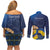 Personalized Ukraine Independence Day Couples Matching Off Shoulder Short Dress and Long Sleeve Button Shirt Monument Nezalezhnosti