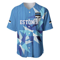 Blue Estonia retro football baseball jersey with button front and star graphic