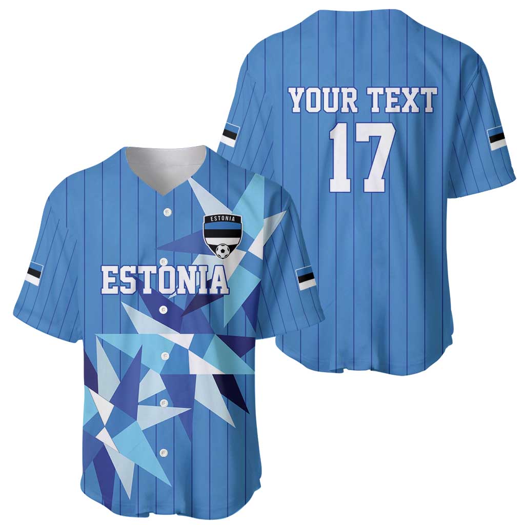 Blue Estonia retro baseball jersey front and back views with star graphic