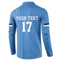 Custom Estonia Football Button Sweatshirt Retro Jersey Blue Version
